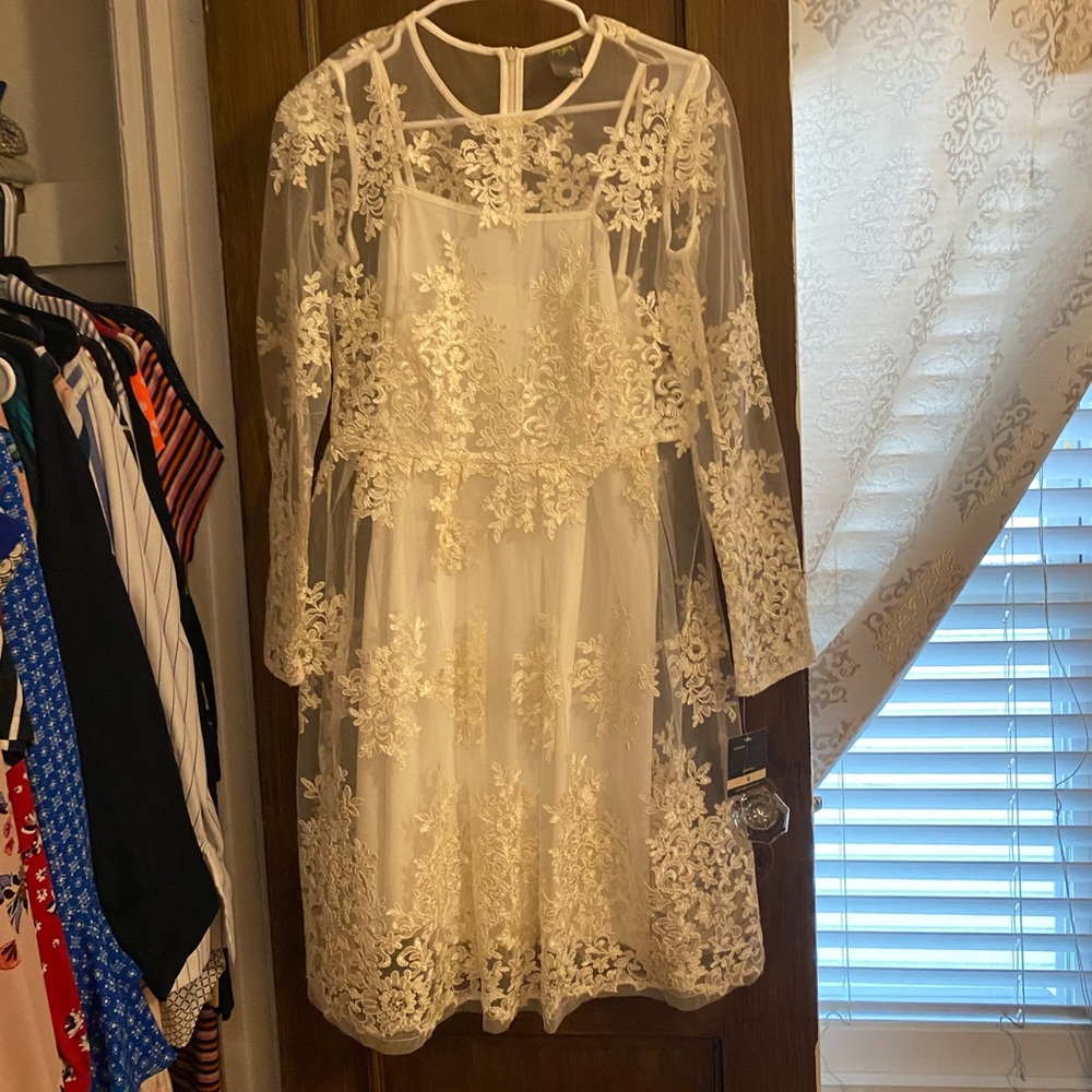 This is a white lace dress with a white inside.